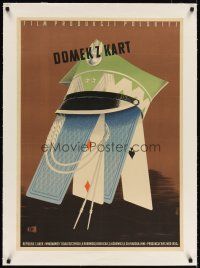 6s169 HOUSE OF CARDS linen Polish 23x33 '54 Erwin Axer's Domek z kart, cool artwork by AB!