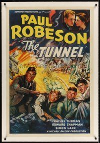 6s092 PROUD VALLEY linen 1sh '41 striking full-color art of Paul Robeson, The Tunnel!