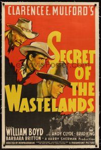 6s097 SECRET OF THE WASTELANDS linen 1sh '41 cool art of William Boyd as Hopalong Cassidy!