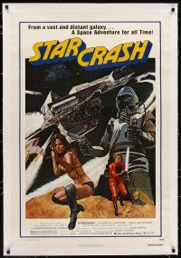 6s107 STARCRASH linen 1sh '79 great John Solie sci-fi art of sexy near-naked Caroline Munro!