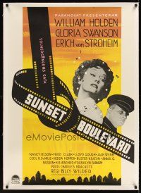6s143b SUNSET BOULEVARD linen Swedish '50 different image of Gloria Swanson & Erich von Stroheim!