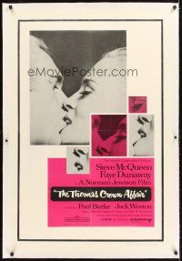 6s116 THOMAS CROWN AFFAIR linen 1sh '68 best kiss close up of Steve McQueen & sexy Faye Dunaway!