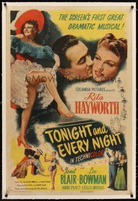 6s117 TONIGHT & EVERY NIGHT linen 1sh '44 sexy showgirl Rita Hayworth shows legs, plus headshot!