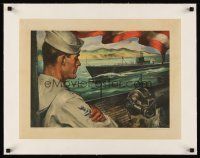 6s225 U.S. SUBMARINES... SILENT SENTINELS OF OUR SECURITY linen 16x21 WWII war poster '43 Giesen art