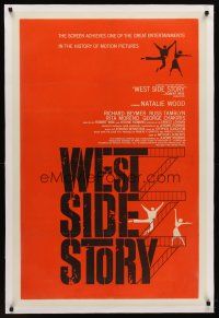 6s123 WEST SIDE STORY linen pre-Awards 1sh '61 Academy Award winning classic musical, wonderful art!