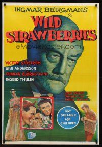 6t125 WILD STRAWBERRIES Aust 1sh '57 Ingmar Bergman's Smultronstallet, art of Victor Sjostrom!