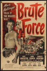 6t015 BRUTE FORCE 1sh '47 art of tough Burt Lancaster & sexy full-length Yvonne DeCarlo!
