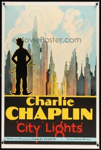 6t445 CITY LIGHTS S2 recreation 1sh 2001 incredible art of Charlie Chaplin over New York skyline!