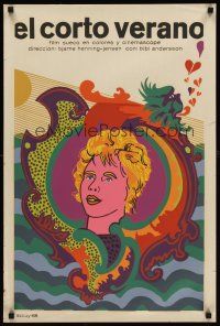 6t256 SHORT IS THE SUMMER Cuban '68 Kort ar Sommaren, colorful Azcuy silkscreen art of woman!
