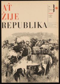 6t437 LONG LIVE THE REPUBLIC Czech 11x16 '65 artwork of boy in horse in his war torn country!