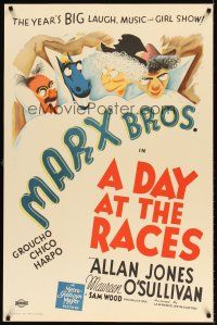 6t447 DAY AT THE RACES S2 recreation 1sh 2002 best Hirschfeld art of Groucho, Chico & Harpo Marx!