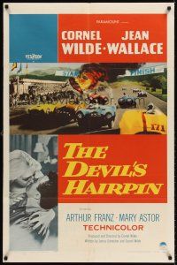 6t025 DEVIL'S HAIRPIN 1sh '57 Cornel Wilde, Jean Wallace, great car racing art!