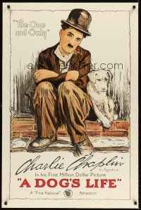 6t449 DOG'S LIFE S2 recreation 1sh 1998 great stone litho art of Charlie Chaplin & his mutt!