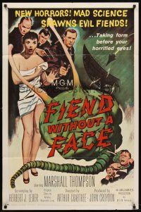 6t030 FIEND WITHOUT A FACE 1sh '58 giant brain & sexy girl in towel, mad science spawns evil!