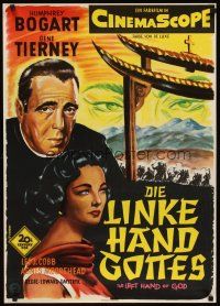 6t279 LEFT HAND OF GOD German '55 completely different art of Bogart & Tierney by Lo Linkert!