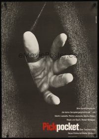 6t281 PICKPOCKET German '66 Robert Bresson, cool image of thief's hand reaching in jacket!