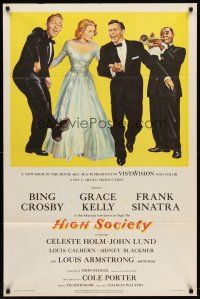 6t038 HIGH SOCIETY 1sh '56 art of Frank Sinatra, Bing Crosby, Grace Kelly & Louis Armstrong!