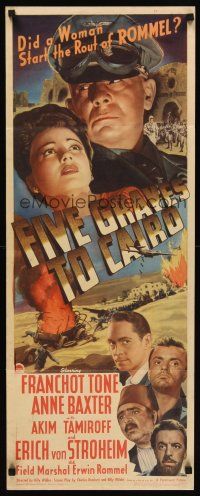 6t179 FIVE GRAVES TO CAIRO insert '43 Billy Wilder, c/u of Nazi Erich von Stroheim & Anne Baxter!