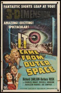 6t042 IT CAME FROM OUTER SPACE 1sh '53 Jack Arnold classic 3-D sci-fi, cool art by Joseph Smith!