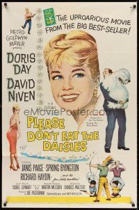 6t067 PLEASE DON'T EAT THE DAISIES 1sh '60 artwork of pretty smiling Doris Day, David Niven w/dog!