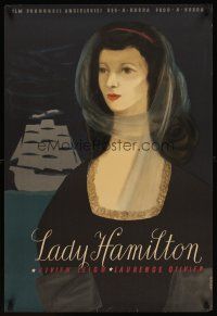 6t351 THAT HAMILTON WOMAN Polish 23x33 '57 Wenzel artwork of pretty Vivien Leigh & sailing ship!