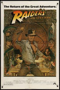 6t072 RAIDERS OF THE LOST ARK 1sh R80s different art of adventurer Harrison Ford by Richard Amsel!
