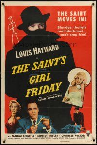 6t076 SAINT'S GIRL FRIDAY 1sh '54 blondes and bullets can't stop Louis Hayward!