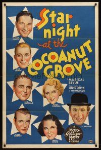 6t086 STAR NIGHT AT THE COCOANUT GROVE 1sh '34 stone litho art of Crosby, Pickford & Gary Cooper!