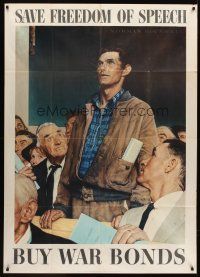 6t108 SAVE FREEDOM OF SPEECH 40x56 WWII war bonds poster '43 Norman Rockwell public speech art!