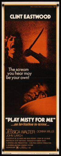 6w012 PLAY MISTY FOR ME insert '71 classic Clint Eastwood, Jessica Walter, an invitation to terror