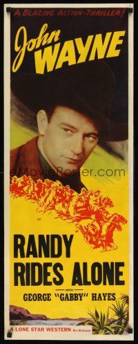 6w013 JOHN WAYNE insert '40s great close up of cowboy John Wayne, Randy Rides Alone!