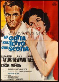 6w135 CAT ON A HOT TIN ROOF Italian 2p R66 best art of Elizabeth Taylor & Paul Newman by Nano!