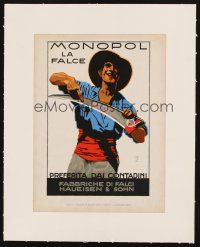 6w176 MONOPOL LA FALCE linen Italian 9x12 art print '26 stone litho scythe art by Ludwig Hohlwein!