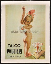 6w178 TALCO PAGLIERI linen Italian 14x19 advertising poster '50 Boccasille art of baby with powder!