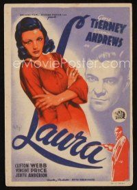 6w065 LAURA Spanish herald '46 different Soligo art of Dana Andrews & sexy Gene Tierney, Preminger