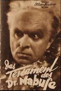 6w039 TESTAMENT OF DR. MABUSE Austrian program '33 Fritz Lang's psychotic criminal genius!
