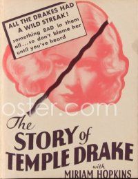 6w054 STORY OF TEMPLE DRAKE herald '33 sexy bad girl Miriam Hopkins, from William Faulkner novel!