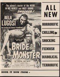 6w056 BRIDE OF THE MONSTER pressbook '56 Ed Wood, art of Bela Lugosi carrying sexy girl!
