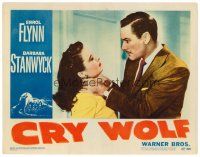 6x285 CRY WOLF LC '47 close up of angry Errol Flynn choking Barbara Stanwyck!