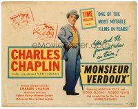 6x102 MONSIEUR VERDOUX TC '47 cool full-length image of Charlie Chaplin as gentleman Bluebeard!