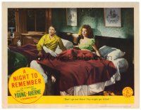 6x548 NIGHT TO REMEMBER LC '42 Loretta Young & Brian Aherne are terrified in their beds!