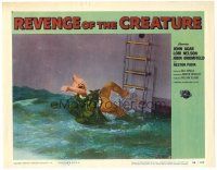 6x622 REVENGE OF THE CREATURE LC #5 '55 c/u of the monster in water pulling man off boat's ladder!
