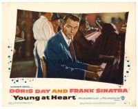 6x777 YOUNG AT HEART LC #6 '54 close up of smoking Frank Sinatra, who's tickling the ivories!