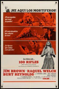 6y004 100 RIFLES Spanish/U.S. 1sh '69 Jim Brown, sexy Raquel Welch & Burt Reynolds!
