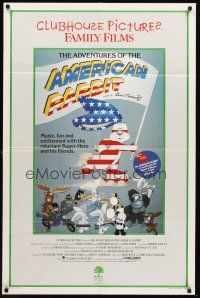 6y021 ADVENTURES OF THE AMERICAN RABBIT 1sh '86 wacky art of red, white & blue bunny!