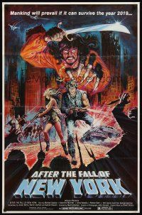6y022 AFTER THE FALL OF NEW YORK 1sh '84 post-apocalyptic NYC, cool Luis Dominguez action art!