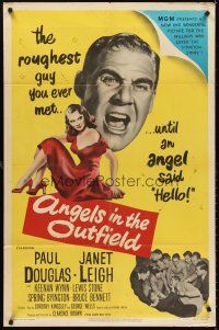 6y033 ANGELS IN THE OUTFIELD 1sh '51 artwork of Paul Douglas & sexy Janet Leigh, baseball!