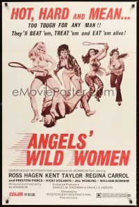 6y034 ANGELS' WILD WOMEN 1sh '72 Al Adamson directed, Ross Hagen & sexy tough biker chicks!
