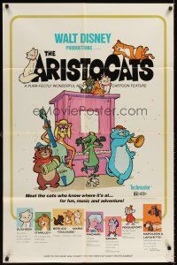 6y038 ARISTOCATS 1sh '71 Walt Disney feline jazz musical cartoon, great artwork!