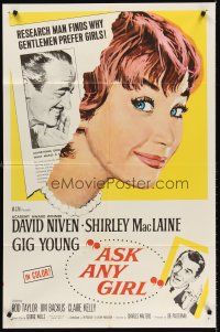 6y041 ASK ANY GIRL 1sh '59 David Niven finds why gentlemen prefer Shirley MacLaine!